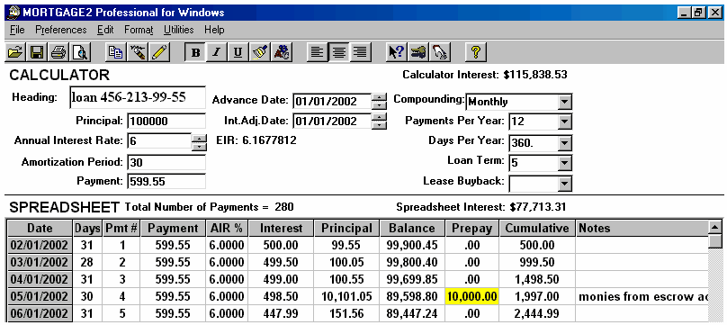 printed schedule amortization com