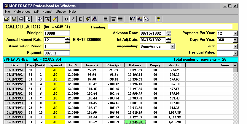 Amortization schedule mortgage table